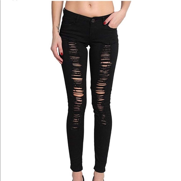 J&C/Pasion Jean Black Ripped Stretch Skinny Jeans CHO51-R - Picture 1 of 6